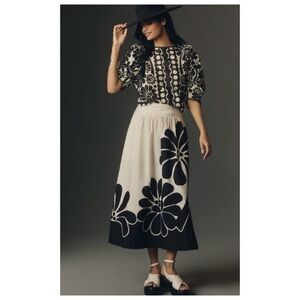 NWOT Anthropologie Farm Rio Palermo Button Back Top in Black & Cream Size Small